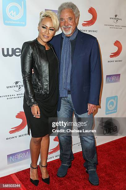 Singers Emeli Sande and Tom Jones arrive at the NARM Music Biz Awards dinner party at the Hyatt Regency Century Plaza on May 9, 2013 in Century City,...