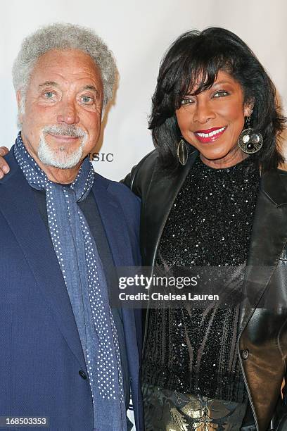 Singers Tom Jones and Natalie Cole arrive at the NARM Music Biz Awards dinner party at the Hyatt Regency Century Plaza on May 9, 2013 in Century...