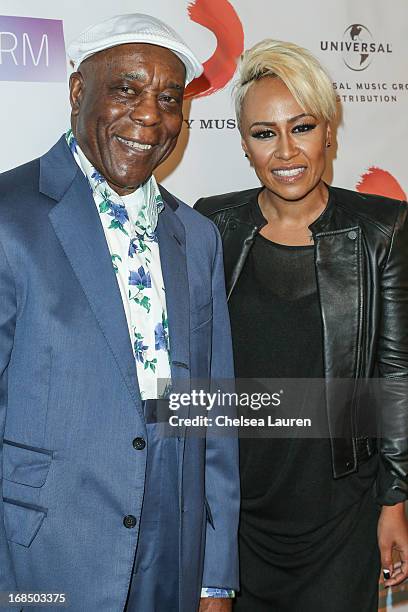 Musician Buddy Guy and singer Emeli Sande arrive at the NARM Music Biz Awards dinner party at the Hyatt Regency Century Plaza on May 9, 2013 in...