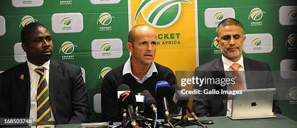 Acting CEO Naasei Appiah, Protea Coach Gary Kirsten Gary Kirsten and Protea Team Manager Dr Mohammed Moosajee during the CSA press conference at ACSA...