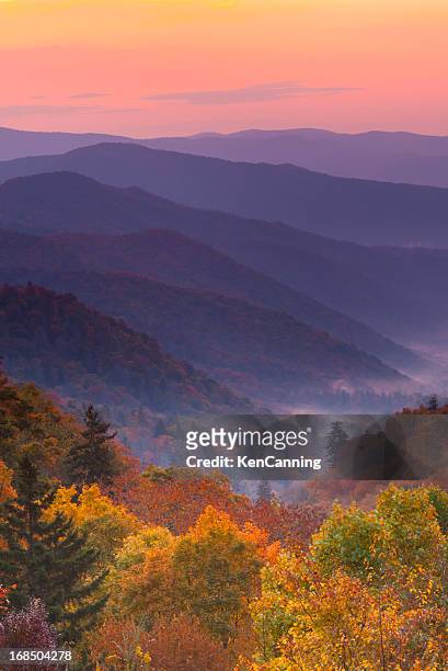 autunno montagna alba - parco nazionale great smoky mountains foto e immagini stock
