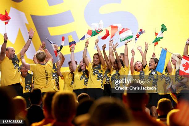 The Parade of Nations during the closing ceremony of the Invictus Games Düsseldorf 2023 at Merkur Spiel-Arena on September 16, 2023 in Duesseldorf,...