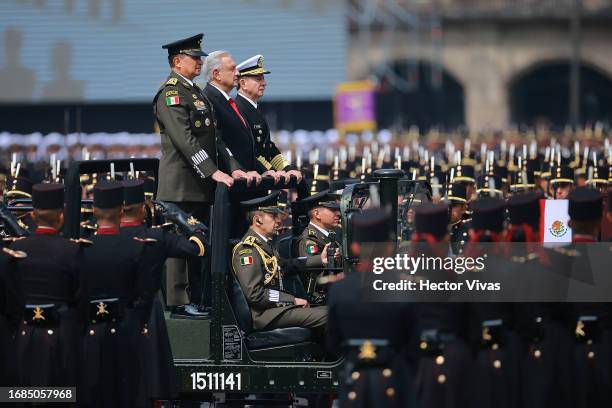 Secretary of National Defense of Mexico Luis Cresencio Sandoval, President of Mexico Andres Manuel Lopez Obrador and Secretary of the Navy Jose...