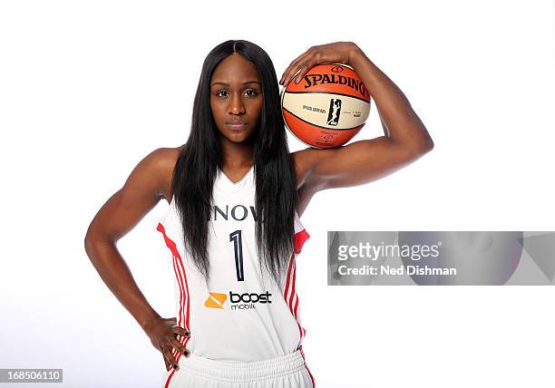 Crystal Langhorne of the Washington Mystics poses for a photo during 2013 Washington Mystics media day at the Verizon Center on May 9, 2013 in...