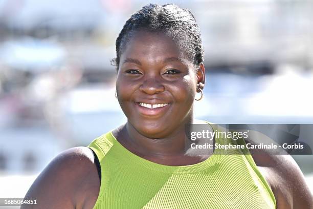 Déborah Lukumuena attends the "Narvalo" photocall during the 25th La Rochelle Fiction Festival on September 16, 2023 in La Rochelle, France.