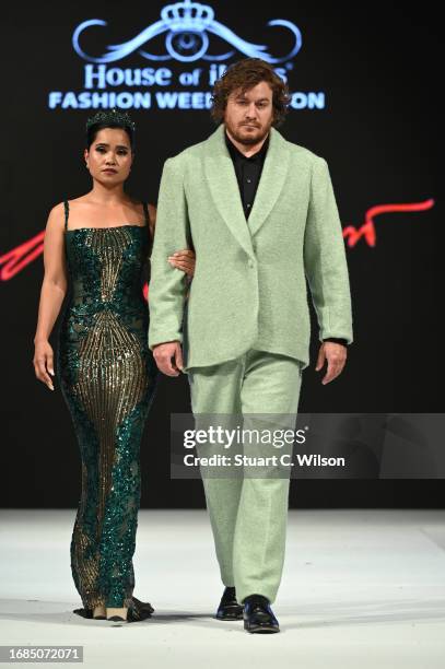 Models walk the runway for Andre Soriano at the House of Ikons show during London Fashion Week September 2023 on September 16, 2023 in London,...