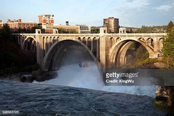 monroe street bridge and spokane falls - washington state stock pictures, royalty-free photos & images