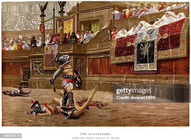 gladiators - coliseum rome stock illustrations