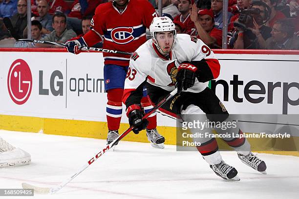 Mika Zibanejad of the Ottawa Senators skates against the Montreal Canadiens in Game Five of the Eastern Conference Quarterfinals during the 2013 NHL...