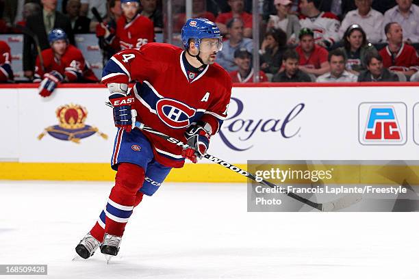 Tomas Plekanec of the Montreal Canadiens skates against the Ottawa Senators in Game Five of the Eastern Conference Quarterfinals during the 2013 NHL...