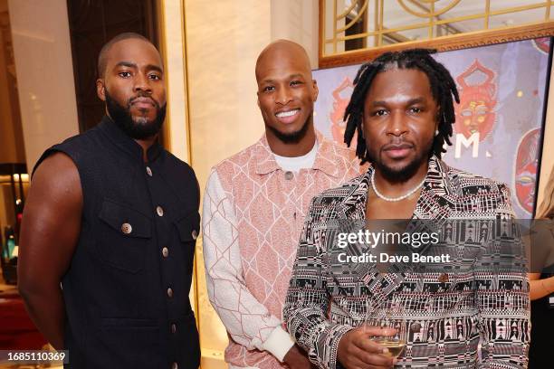 Martins Imhangbe, Michael Page and Yomi Sode attend the Labrum London show during London Fashion Week September 2023 at Four Seasons Hotel London at...