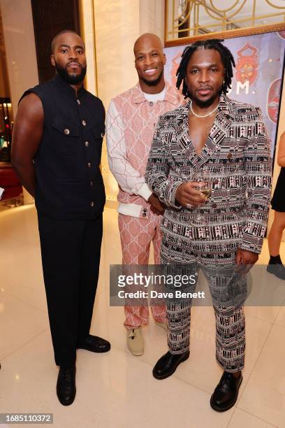 Martins Imhangbe, Michael Page and Yomi Sode attend the Labrum London show during London Fashion Week September 2023 at Four Seasons Hotel London at...