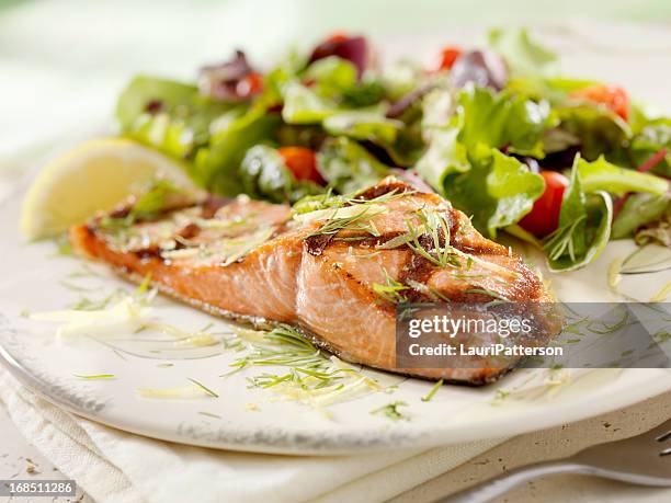 bbq grilled salmon fillet - dill stock pictures, royalty-free photos & images
