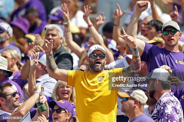 Tigers fans react during the second half against the Mississippi State Bulldogs at Davis Wade Stadium on September 16, 2023 in Starkville,...