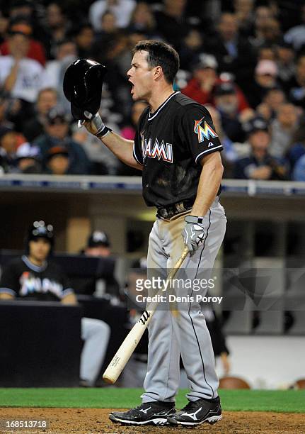 Matt Diaz of the Miami Marlins plays during a baseball game against the San Diego Padres at Petco Park on May 7, 2013 in San Diego, California.