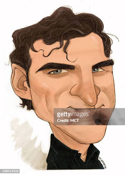 Chris Ware color caricature of actor Joaquin Phoenix.