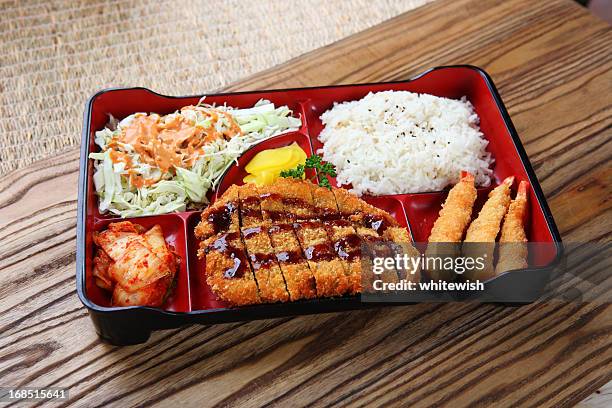 cutlet lunch box - bento stock pictures, royalty-free photos & images