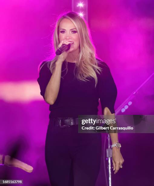 Singer-songwriter Carrie Underwood is seen performing during NBC's "Today" show Citi Concert Series at Rockefeller Plaza a on September 14, 2023 in...