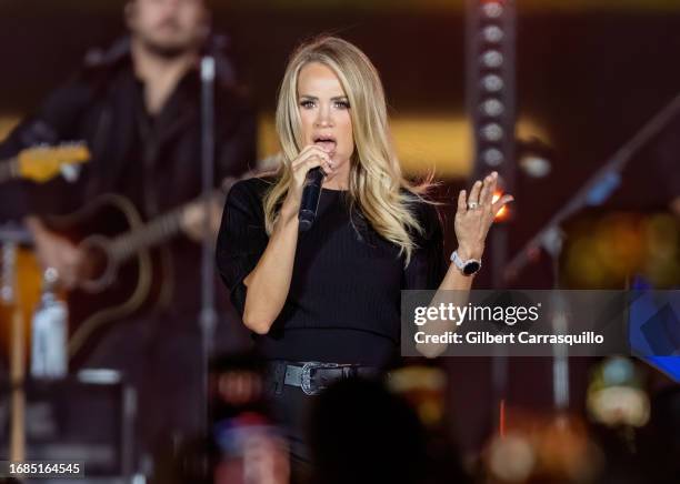 Singer-songwriter Carrie Underwood is seen performing during NBC's "Today" show Citi Concert Series at Rockefeller Plaza a on September 14, 2023 in...