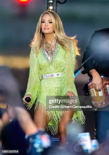 Singer-songwriter Carrie Underwood is seen performing during NBC's "Today" show Citi Concert Series at Rockefeller Plaza a on September 14, 2023 in...