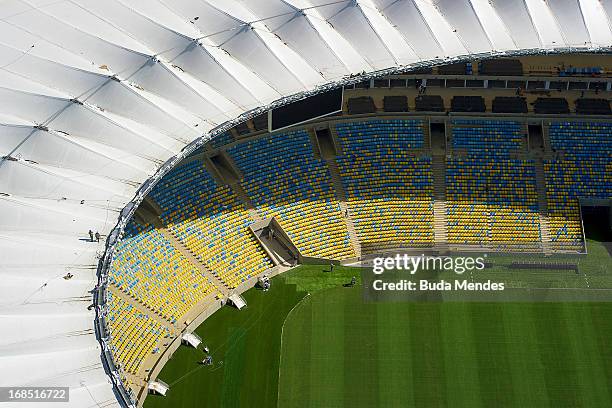 Aerial view of the Maracana stadium on May 10, 2013 in Rio de Janeiro, Brazil. The Maracana stadium will host the upcoming Confederations Cup, the...