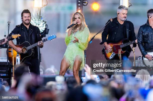 Singer-songwriter Carrie Underwood is seen performing during NBC's "Today" show Citi Concert Series at Rockefeller Plaza a on September 14, 2023 in...