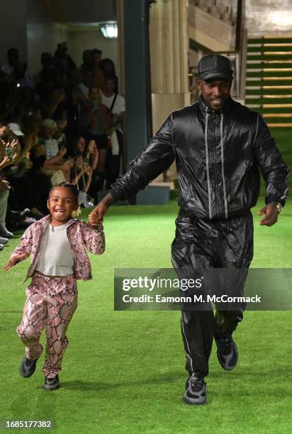 River and Skepta walk the runway at the Mains Show By Skepta during London Fashion Week September 2023 at the on September 16, 2023 in London,...