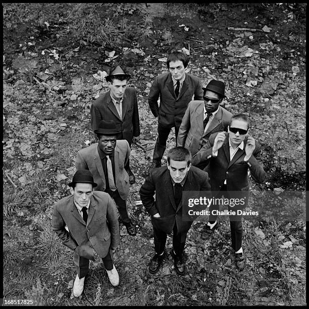 English ska revival band The Specials photographed at the Canal Basin in Coventry, for the front cover of their first LP Sleeve, 1979. Clockwise from...