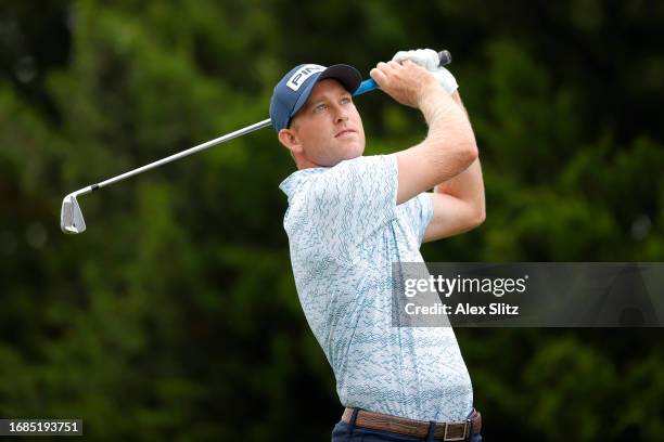 Spencer Cross of the United States hits a tee shot on the fourth hole during the third round of the Simmons Bank Open for the Snedeker Foundation at...