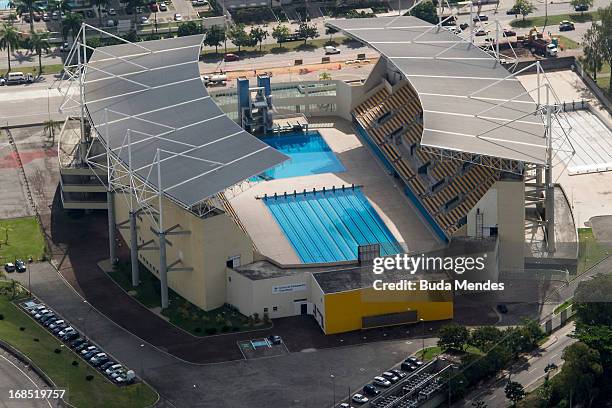 Aerial view of Maria Lenk Aquatic Center that will host water sport events in Rio 2016 Olympic Games on May 10, 2013 in Rio de Janeiro, Brazil.