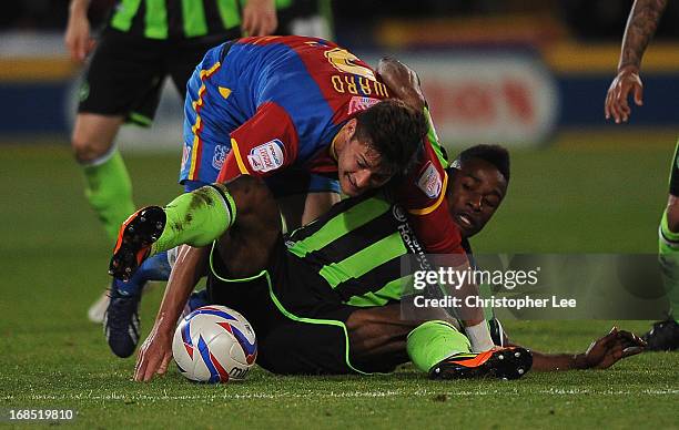 Joel Ward of Palace tussles with Kazenga LuaLua of Brighton during the npower Championship Play Off Semi Final, First Leg at Selhurst Park on May 10,...