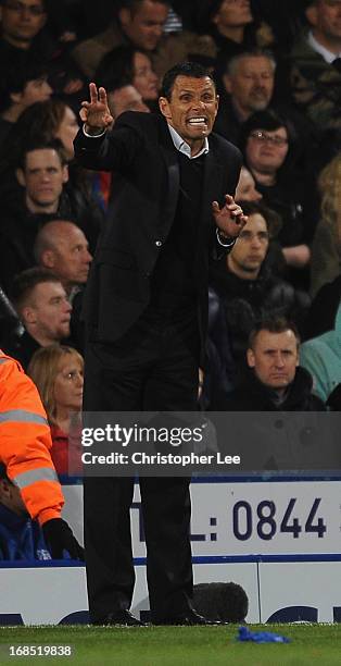 Manager Gus Poyet of Brighton shouts orders to his team during the npower Championship Play Off Semi Final, First Leg at Selhurst Park on May 10,...