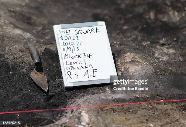 Sign is used to catalogue part of the site that has been excavated by the Archaeological and Historical Conservancy where they found evidence that at...