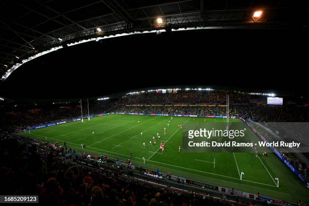 General view of play during the Rugby World Cup France 2023 match between Ireland and Tonga at Stade de la Beaujoire on September 16, 2023 in Nantes,...