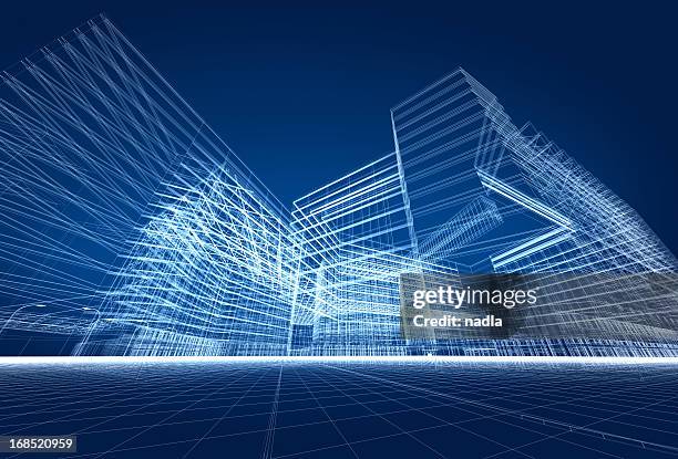 3d architecture abstract - building wireframe stock pictures, royalty-free photos & images