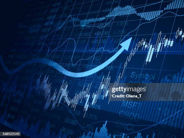 a blue financial chart with arrows pointing up - positive emotion stock pictures, royalty-free photos & images