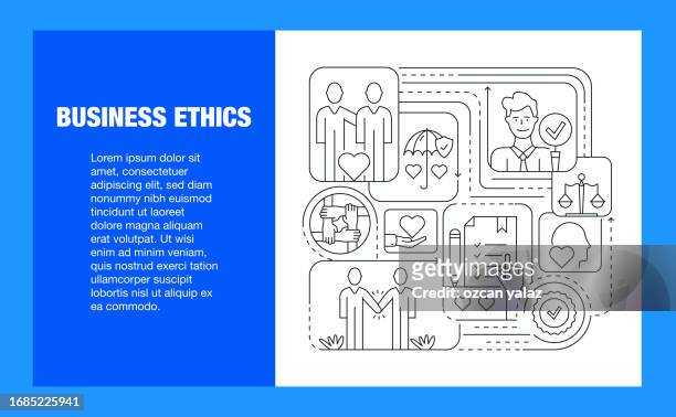 business ethics line icon set and banner design. confidentiality , morality , protection , honesty , integrity - respect privacy stock illustrations