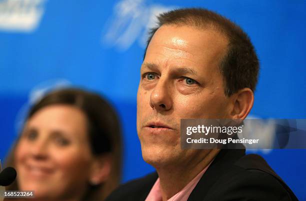 Jim Birrell of Medalist Sports, and Race Director addresses the media during the kick off press conference for the 2013 AMGEN Tour of California on...