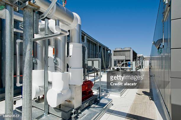 hvac installation with chillers and compressors - chillar stock pictures, royalty-free photos & images
