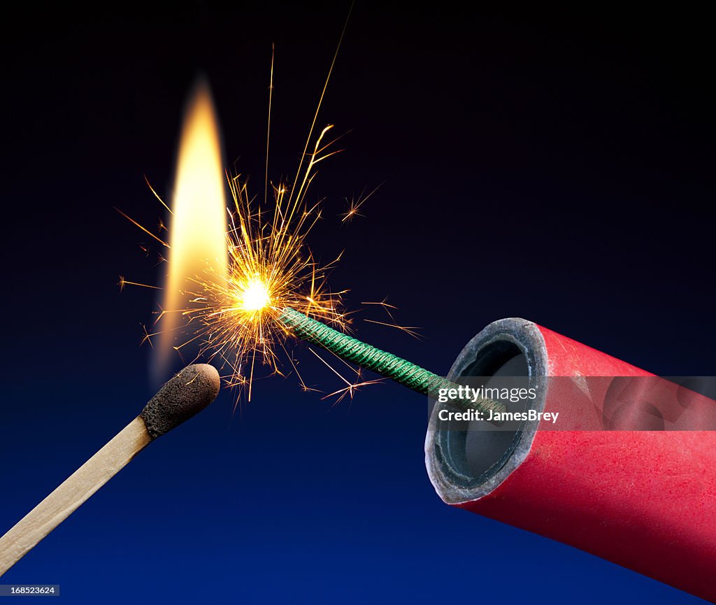 Lit Explosive Fuse Crackling and Sparking