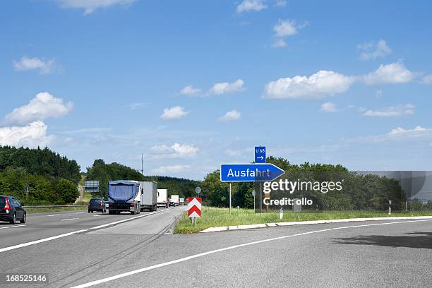 german highway, road sign - ausfahrt/exit - highway exit sign stock pictures, royalty-free photos & images