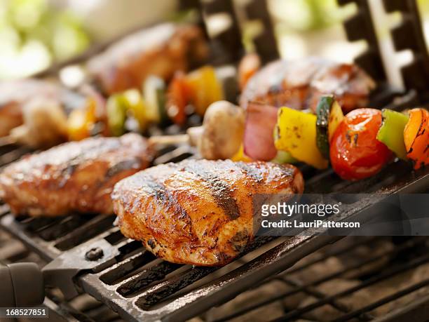 bbq chicken - chicken thighs stock pictures, royalty-free photos & images