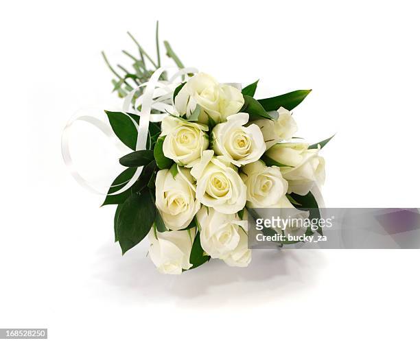 white rose flower bouquet or wedding posy on isolated background - bouquet stock pictures, royalty-free photos & images