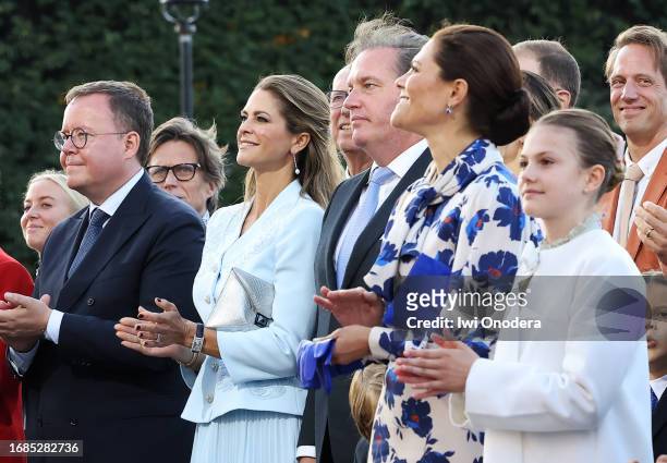 Princess Madeleine, Christopher O'Neill, Crown Princess Victoria and Princess Estelle at the jubilee concert on Norrbro, organized by the City of...