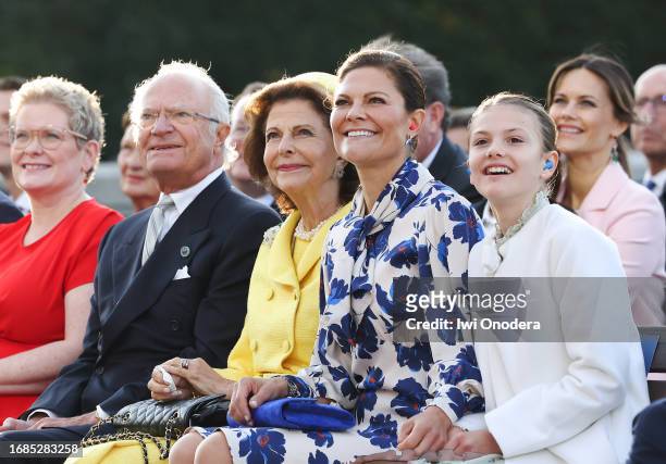 King Carl XVI Gustaf, Queen Silvia of Sweden, Crown Princess Victoria and Princess Estelle at the jubilee concert on Norrbro, organized by the City...