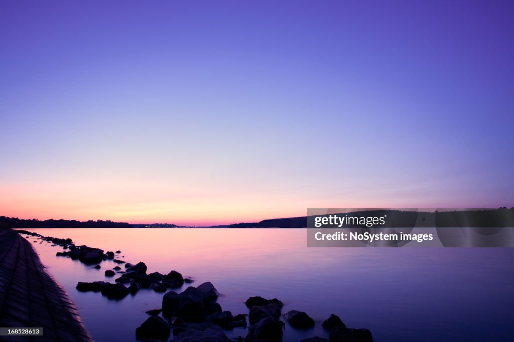 Purple sunset over Dunav and Sava river delta