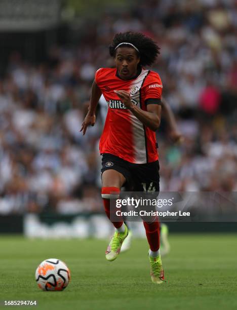 Tahith Chong of Luton in action during the Premier League match between Fulham FC and Luton Town at Craven Cottage on September 16, 2023 in London,...