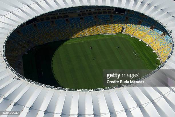 Aerial view of the Mario Filho stadium on May 10, 2013 in Rio de Janeiro, Brazil. . The Maracana stadium will host the upcomig Confederations Cup,...