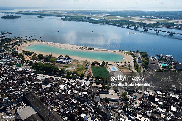 Aerial view of the "Piscino de Ramos" or Palm Beach Environmental Ramos. The Piscino de Ramos is a recreational area consisting of an artificial...