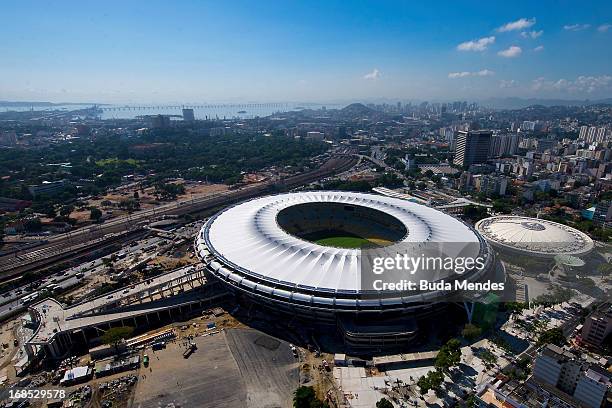 Aerial view of the Mario Filho stadium on May 10, 2013 in Rio de Janeiro, Brazil. . The Maracana stadium will host the upcomig Confederations Cup,...